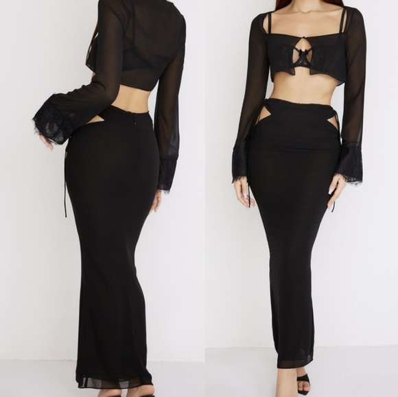 NWT HOUSE OF CB Madeline Maxi Skirt Black L Large - Picture 5 of 9